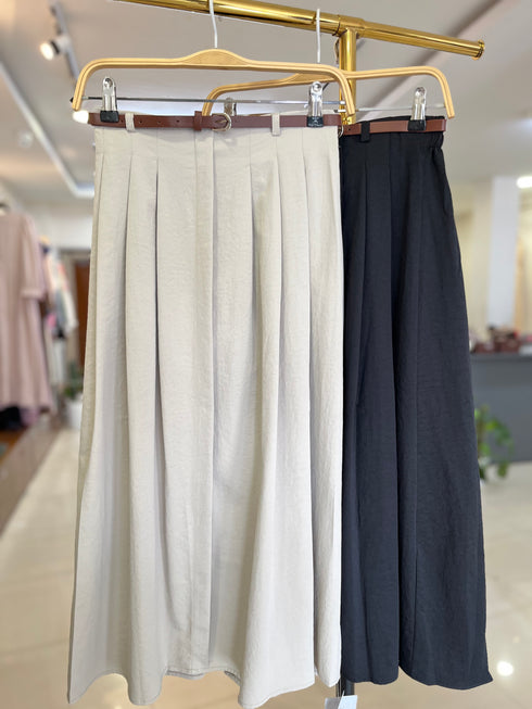 Summer Pleated Long Skirts With Belt